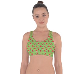 Juicy Slices Of Watermelon On A Green Background Cross String Back Sports Bra by SychEva