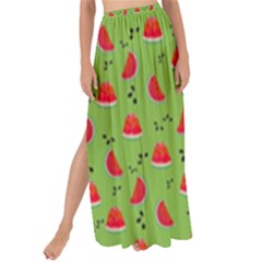 Juicy Slices Of Watermelon On A Green Background Maxi Chiffon Tie-up Sarong by SychEva