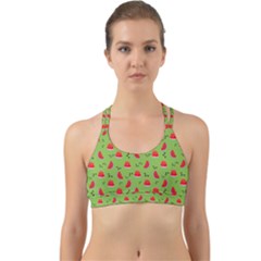 Juicy Slices Of Watermelon On A Green Background Back Web Sports Bra by SychEva