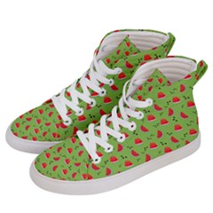 Juicy Slices Of Watermelon On A Green Background Men s Hi-top Skate Sneakers by SychEva