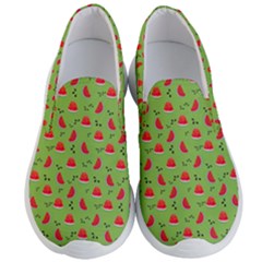 Juicy Slices Of Watermelon On A Green Background Men s Lightweight Slip Ons by SychEva