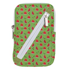 Juicy Slices Of Watermelon On A Green Background Belt Pouch Bag (large) by SychEva