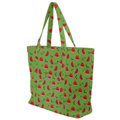 Juicy Slices Of Watermelon On A Green Background Zip Up Canvas Bag by SychEva