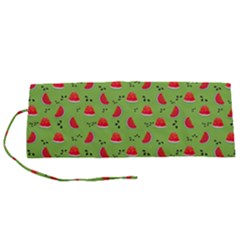 Juicy Slices Of Watermelon On A Green Background Roll Up Canvas Pencil Holder (s) by SychEva