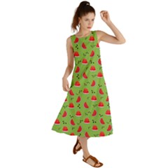 Juicy Slices Of Watermelon On A Green Background Summer Maxi Dress by SychEva