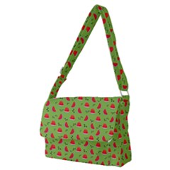 Juicy Slices Of Watermelon On A Green Background Full Print Messenger Bag (m) by SychEva