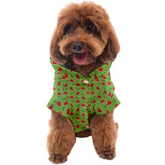 Juicy Slices Of Watermelon On A Green Background Dog Coat by SychEva