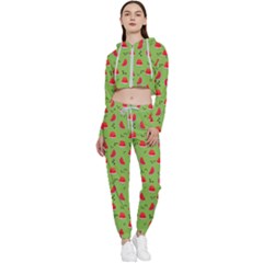 Juicy Slices Of Watermelon On A Green Background Cropped Zip Up Lounge Set by SychEva