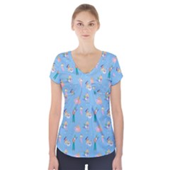 Beautiful Girls With Drinks Short Sleeve Front Detail Top by SychEva