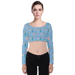 Beautiful Girls With Drinks Velvet Long Sleeve Crop Top by SychEva