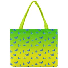 Blue Butterflies At Yellow And Green, Two Color Tone Gradient Mini Tote Bag by Casemiro