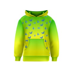 Blue Butterflies At Yellow And Green, Two Color Tone Gradient Kids  Pullover Hoodie by Casemiro