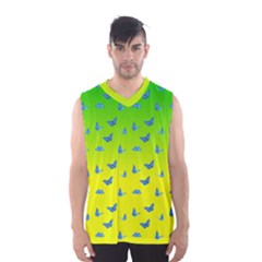 Blue Butterflies At Yellow And Green, Two Color Tone Gradient Men s Basketball Tank Top by Casemiro