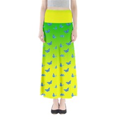 Blue Butterflies At Yellow And Green, Two Color Tone Gradient Full Length Maxi Skirt by Casemiro