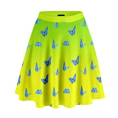 Blue Butterflies At Yellow And Green, Two Color Tone Gradient High Waist Skirt by Casemiro