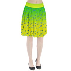 Blue Butterflies At Yellow And Green, Two Color Tone Gradient Pleated Skirt by Casemiro