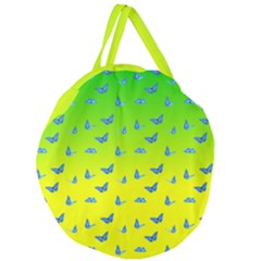 Blue Butterflies At Yellow And Green, Two Color Tone Gradient Giant Round Zipper Tote by Casemiro