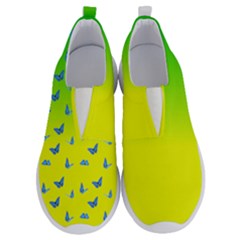 Blue Butterflies At Yellow And Green, Two Color Tone Gradient No Lace Lightweight Shoes by Casemiro