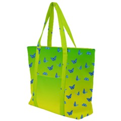Blue Butterflies At Yellow And Green, Two Color Tone Gradient Zip Up Canvas Bag by Casemiro