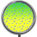 Blue Butterflies at yellow and green, two color tone gradient Mini Round Pill Box View1