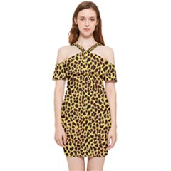 Fur-leopard 2 Shoulder Frill Bodycon Summer Dress by skindeep