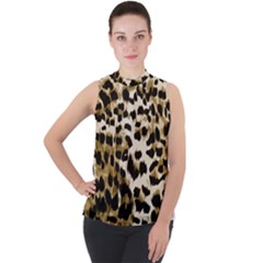 Leopard-print 2 Mock Neck Chiffon Sleeveless Top by skindeep