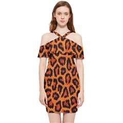 Leopard-print 3 Shoulder Frill Bodycon Summer Dress by skindeep