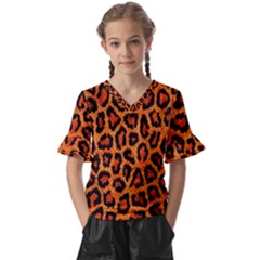 Leopard-print 3 Kids  V-neck Horn Sleeve Blouse by skindeep