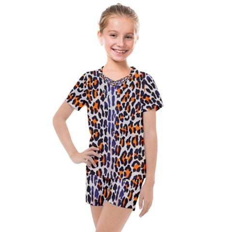 Fur-leopard 5 Kids  Mesh Tee And Shorts Set by skindeep