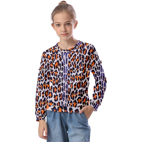 Fur-leopard 5 Kids  Long Sleeve Tee With Frill  by skindeep