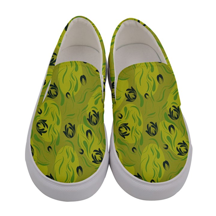 Folk flowers pattern  Women s Canvas Slip Ons