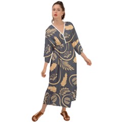 Folk Flowers Pattern  Grecian Style  Maxi Dress