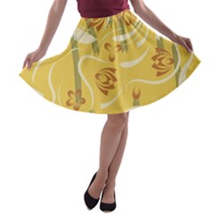 Folk Flowers Pattern  A-line Skater Skirt by Eskimos