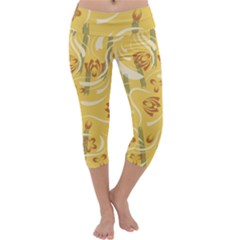 Folk Flowers Pattern  Capri Yoga Leggings by Eskimos