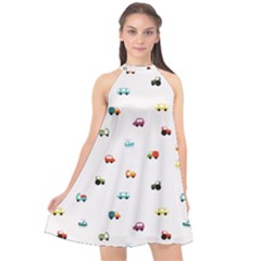 Cute Bright Little Cars Halter Neckline Chiffon Dress  by SychEva