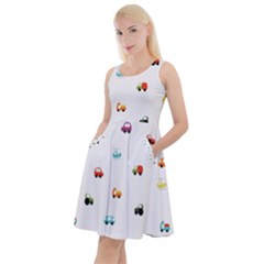 Cute Bright Little Cars Knee Length Skater Dress With Pockets by SychEva