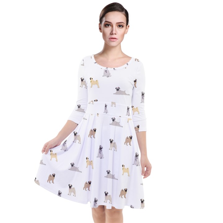 Funny Pugs Quarter Sleeve Waist Band Dress