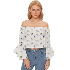 Funny Pugs Off Shoulder Flutter Bell Sleeve Top by SychEva