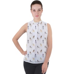 Funny Pugs Mock Neck Chiffon Sleeveless Top by SychEva