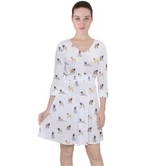 Funny Pugs Quarter Sleeve Ruffle Waist Dress by SychEva