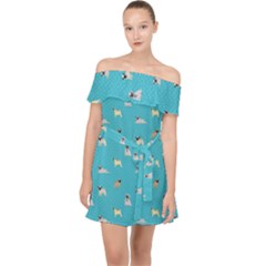 Funny Pugs Off Shoulder Chiffon Dress by SychEva