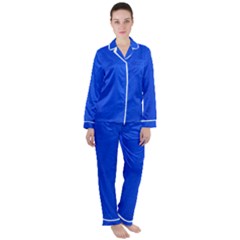 Leather Smooth 22 Blue Satin Long Sleeve Pajamas Set