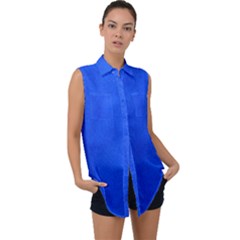 Leather Smooth 22 Blue Sleeveless Chiffon Button Shirt