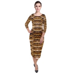 Reptile Skin Pattern 11 Quarter Sleeve Midi Velour Bodycon Dress