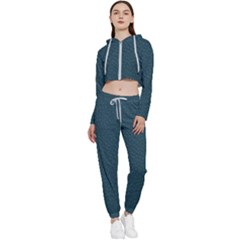 Leatherette 2 Blue Cropped Zip Up Lounge Set by skindeep