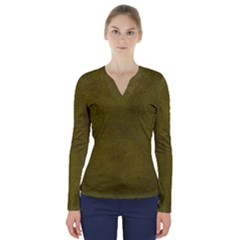 Leatherette 6 Green V-neck Long Sleeve Top by skindeep