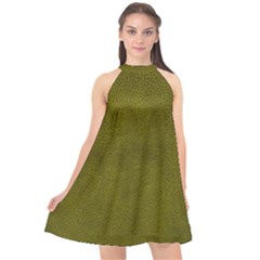 Leatherette 6 Green Halter Neckline Chiffon Dress  by skindeep