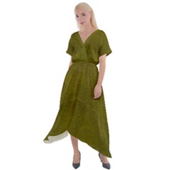 Leatherette 6 Green Cross Front Sharkbite Hem Maxi Dress by skindeep