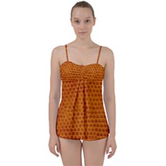 Leatherette 5 Brown Babydoll Tankini Set by skindeep