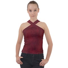 Leatherette 14 Cross Neck Velour Top by skindeep